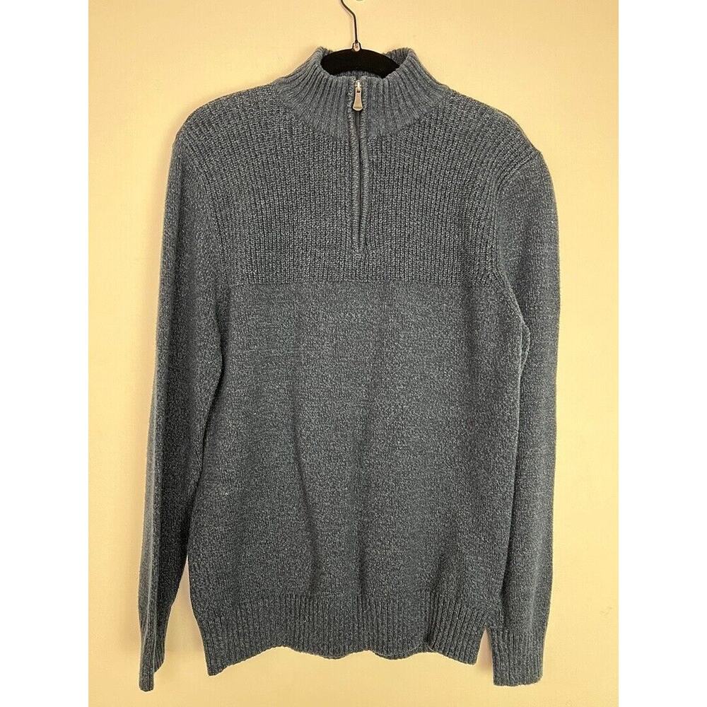 Mens Great Northwest Half-Zip Sweater M Blue Ribbed Design Warm & Stylish